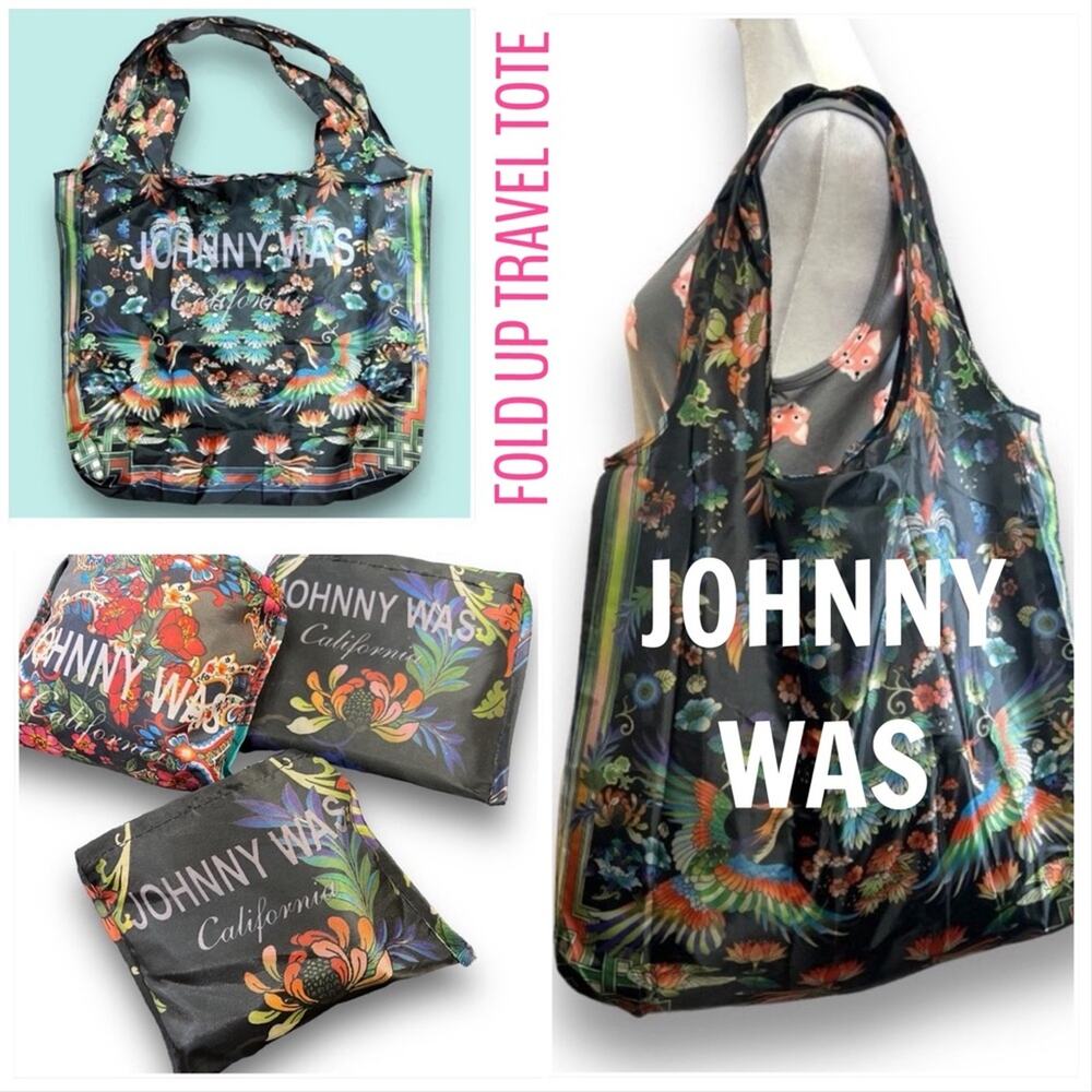 JOHNNY WAS Cruise Travel Beach Pool Floral Print Foldable Nylon Bag 5x5” NWOT